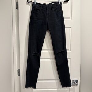 Frame Denim Le High Skinny Black Destressed Jeans Womens 26 Freyed Hem Goth Punk